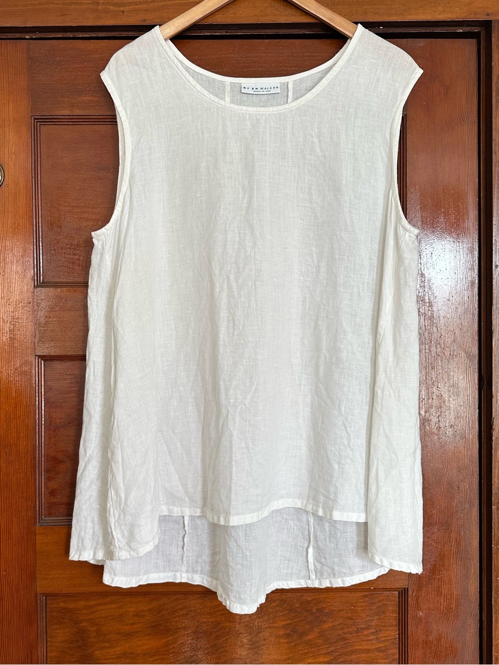 bryn Walker White Linen Sleeveless Hi-Low Tunic Tank Top Sz Large Lagenlook Boho